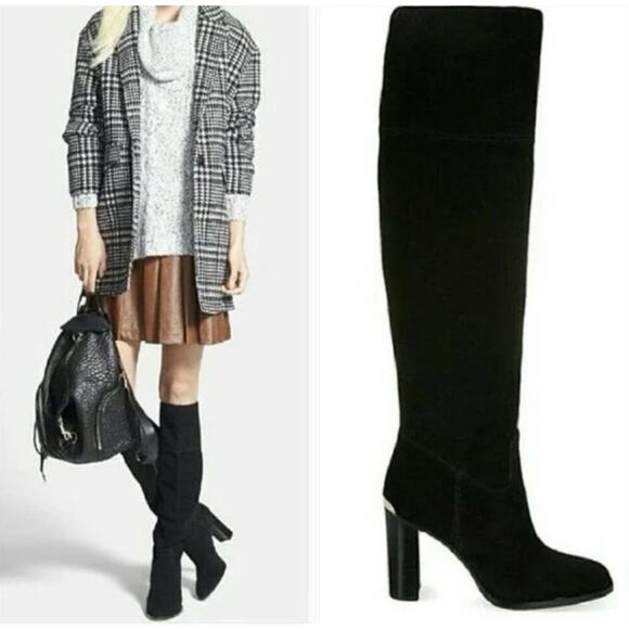 Michael Kors Regina Suede Platform Knee Boots Black Size 10 New Without Box - Picture 1 of 8